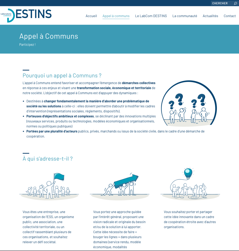 Capture d'écran du site internet LabCom Destins